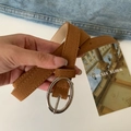 Minimalist brown suede waist belt featuring a polished silver oval buckle for women - 73# Waist Chain - Light Coffee