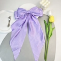 Elegant lavender satin bow hair clip with long ribbons and premium metal spring fastener - Purple