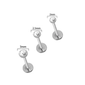 Three stainless steel ball labret studs with clear zircons in 2mm, 2.5mm, 3mm sizes - Solitaire / 0.8*6*2mm / Steel