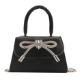 Minibolso negro minimalista con lazo grande de strass plateado y correa de cadena - Negro