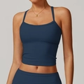 Slim fit dark blue brushed yoga vest with thin straps and round neck for women - S / Navy Blue