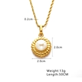 Détail du collier pendentif perle dorée avec chaîne torsadée et dimensions du produit - N256-Pendentif Perle Ronde