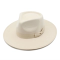 Chapeau fedora élégant en laine crème avec large bord et ruban décoratif à nœud - M (56-58cm) / Blanc Cassé