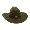 Cappello da cowboy in feltro verde oliva con tesa piatta e stelle in metallo su fascia marrone - Taglia unica / Verde Militare