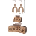 Detailed size view of wooden earring and hair clip set with printed paw pattern - Animal Footprint Set