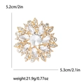 Detailed size map of a crystal flower brooch featuring white rhinestones in gold setting - Gold
