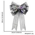 Detail view of 38x24cm Halloween mesh bow with LED lights and silver skull print - Style E (Colored Light)