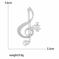 Spilla nota musicale argento con cristalli, misura 5,6 cm x 3,3 cm, peso 9,9 g - Chiave di Violino/Strass Bianco / Argento