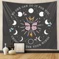 Dettaglio dell'arazzo bohémien con farfalle e testo motivazionale per la parete - 73X95CM / Farfalla Lunare Celeste - Grigio Scuro / Tessuto Spazzolato