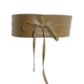 Chic dark khaki wide PU leather corset belt with tie-up closure for dresses - Khaki