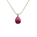 Detail of pink enamel egg pendant with gold cross and multicolor zircon inlay - Light Red