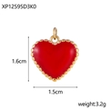 Detail of red enamel heart pendant with gold beaded edges showing 1.6cm dimensions - Red Heart Gold Border
