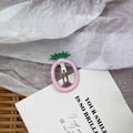 Cute pink pineapple hair clip with green leaves and metal BB clip for kids - 13# Pineapple - Pink