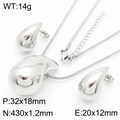 Polished silver stainless steel teardrop jewelry set with necklace and stud earrings - Necklace And Stud Earrings / Silver Style (KS217582-KFC)