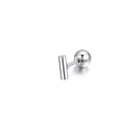 Minimalist silver stainless steel T-bar stud earring with a secure screw-on ball back - T-Shape & Ball Style / 1 Piece / Steel