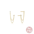 Boucles d'oreilles en argent S925 avec pampilles à double chaîne, zircons et dorure - Or-Zircon Blanc