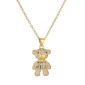 Detailed view of a gold-plated 3D bear pendant necklace with sparkling crystal pave - Colorful