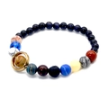 Detail of solar system beaded bracelet with natural volcanic stones and planet ring charm - 6+8mm Blue Sandstone Solar System Bracelet
