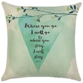 Linen pillow cover featuring a green heart with biblical quote Ruth one sixteen design - Style YD502-6 (Heart Quote) / 45*45cm (No Insert)