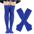 Blue Halloween cosplay over-knee striped socks set for women with flat and worn views - Royal Blue Socks and Gloves Set