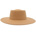 Classic camel wool felt fedora hat with wide brim and flat top for a vintage British look - Adult (57-60cm) / Camel