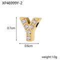 Gold letter Y pendant with cubic zirconia inlay including 0.7cm size and weight specs - Perforated Zirconia Letter Y