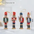 Set of 4 traditional 12cm wooden nutcracker ornaments in red, green and blue holiday colors - Set A Nutcracker Ornaments-12cm