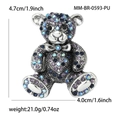 Spilla a forma di orso argento con strass viola e blu, spilla moda per abiti 4,7 cm - Antique Silver Multicolor Rhinestone