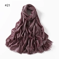 Long wine red scarf with silver glitter threads and fringe edges in a solid color design - Purplish Red