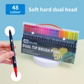 Dual tip brush pen set with 48 colors and fine liners in a portable storage case - 48 Colors Black Barrel