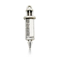 Silver syringe pendant accessory with engraved scale markings and top hanging loop - Antique Silver Syringe 8x30mm
