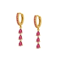 Detailed macro of gold drop earrings featuring pear-cut pink stones and zircon stones - Rose Red