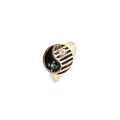Golden Yin Yang heart ring with black white enamel and green sparkling zircon stone - Round Disc Striped Tai Chi Style (CCR0391CX)