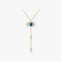Elegant gold S925 silver necklace with pear-cut blue gemstone and leaf-shaped pendants - 925 Silver / Necklace-329