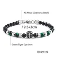 Vintage stainless steel cross bracelet with 6mm green tiger eye stone beads for men - Green Tiger Eye Glossy Cross