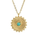 18k gold plated stainless steel necklace with round sun flower turquoise pendant - Gold