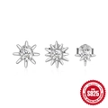 Classic S925 sterling silver geometric star stud earrings set with sparkling stones - 925 Sterling Silver/Zirconia / Style #7 White Gold - Set of 3 / White Gold