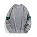 Men's loose round neck gray sweatshirt with retro green and black striped sleeves - M / Gray