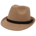 Classic khaki wool fedora hat with black decorative band and gold buckle detail - M(56-58cm) / Khaki