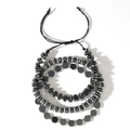 Men's multi-layer hematite bead bracelet set with cylindrical stones and adjustable cord - Black Magnetic Metal Luster Multi-Layer Beaded Bracelet (TDS-S24081901A)