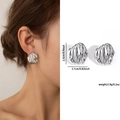Textured metallic stud earrings in bright silver finish with wavy irregular pattern - Zjge0611