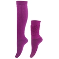 Detail of purple slouch socks showing thick ribbed knit texture and length - Fuschia