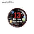 Black 13th happy birthday disposable paper plates with colorful balloons and stars, 10PCS - Teenager Theme Black & Red Small Plate