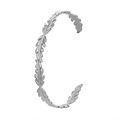 Silver leaf design open bangle made of durable stainless steel with clear texture - Y542-2 Silver Leaf