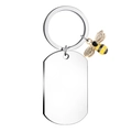 Polished stainless steel rectangular dog tag keychain with a detailed bee pendant charm - Bee Charm