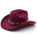Détail du chapeau western bordeaux en faux daim avec boucle tête de taureau vintage - M (56-58cm) / Bordeaux