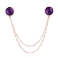 Korean style gold collar chain with purple round crystals and double tassel metal link - Purple