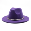 Detailed macro view of purple wool felt hat with decorative braided rope band and buckle - Purple