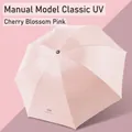 Mini portable folding sun umbrella in cherry blossom pink with black glue UV protection - 3-Fold Umbrella/Manual UV / Sakura Pink