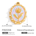 Pendentif ovale en acier doré avec centre lilas et incrustation de perles blanches - Style Tulipe Lavande (PJ92035B) / Or